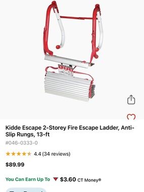 Kidde 13-ft Red and White 2-Storey Fire Escape Ladder with Anti-Slip Rungs
